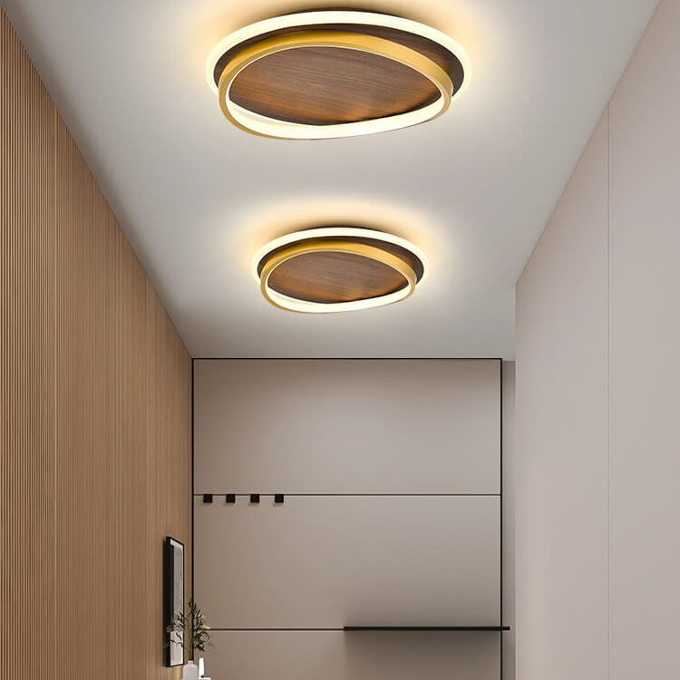 Walnut Grain Circular LED Flush Mount