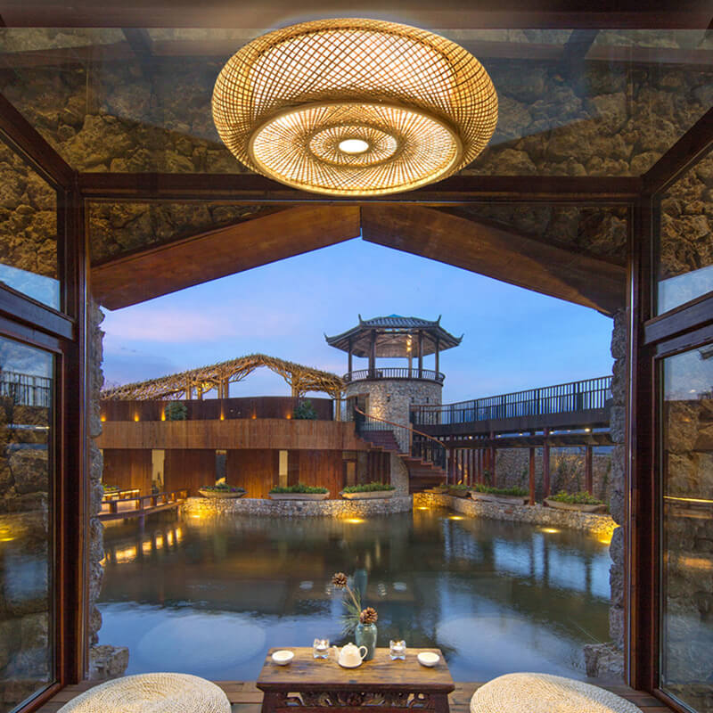 Bamboo Weaving Flush Mount Light