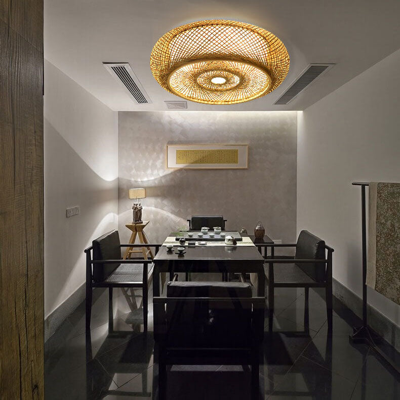 Bamboo Weaving Flush Mount Light