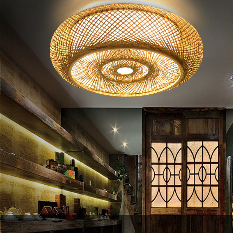 Bamboo Weaving Flush Mount Light