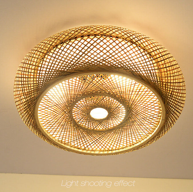 Bamboo Weaving Flush Mount Light