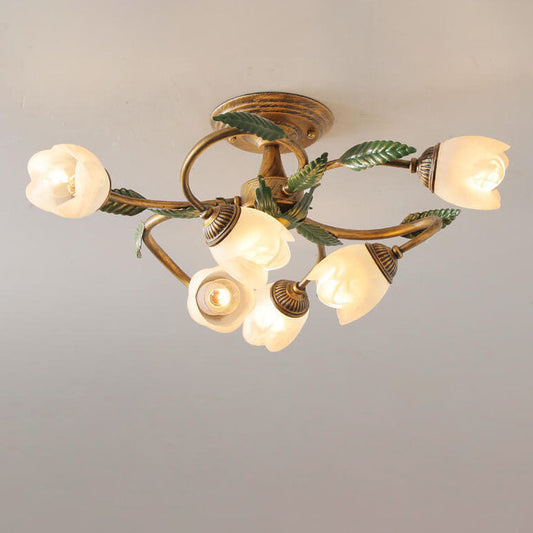 Iron Flower Branch Semi-Flush Mount Light