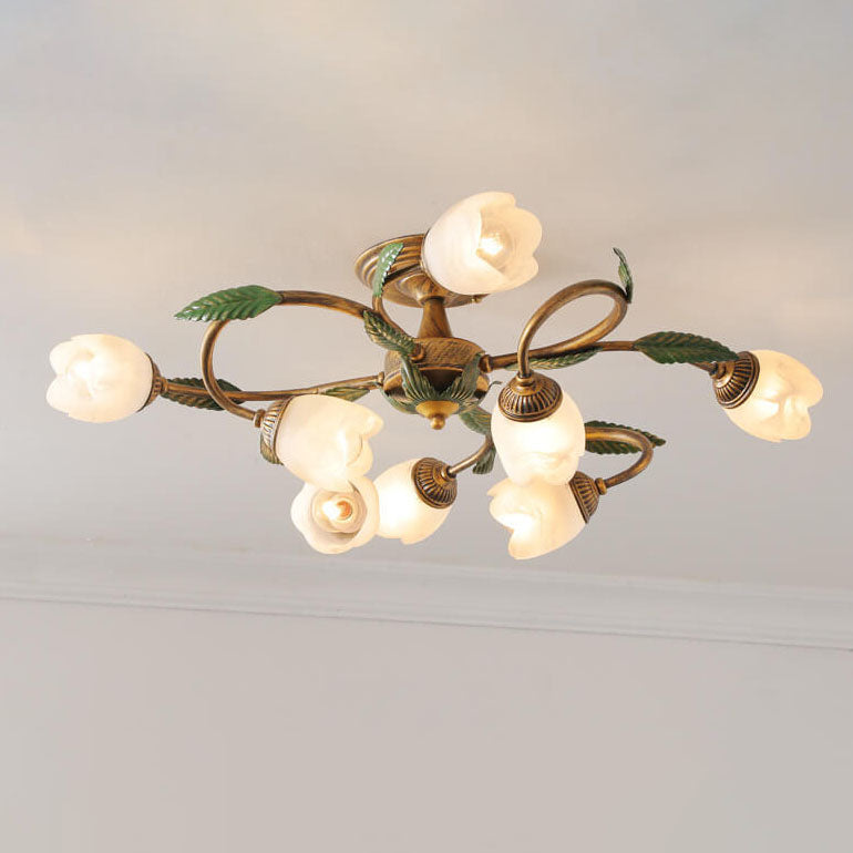 Iron Flower Branch Semi-Flush Mount Light