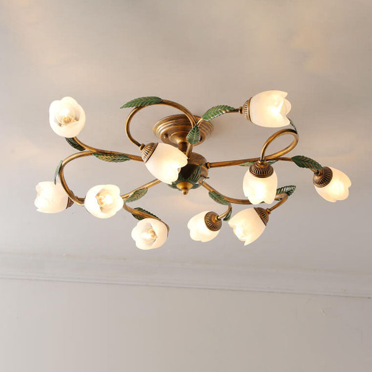 Iron Flower Branch Semi-Flush Mount Light