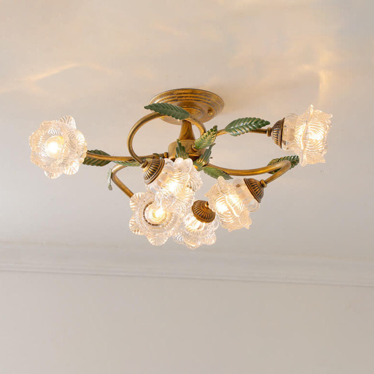 Iron Flower Branch Semi-Flush Mount Light