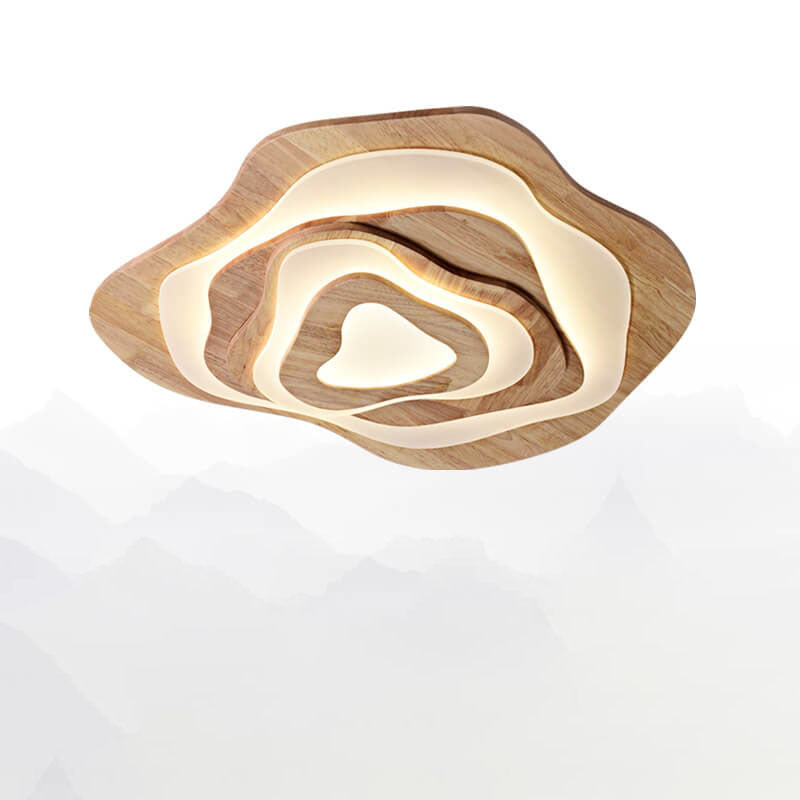 Solid Wood Round Geometric LED Flush Mount