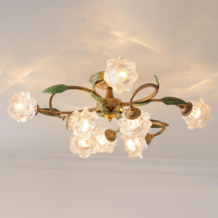 Iron Flower Branch Semi-Flush Mount Light