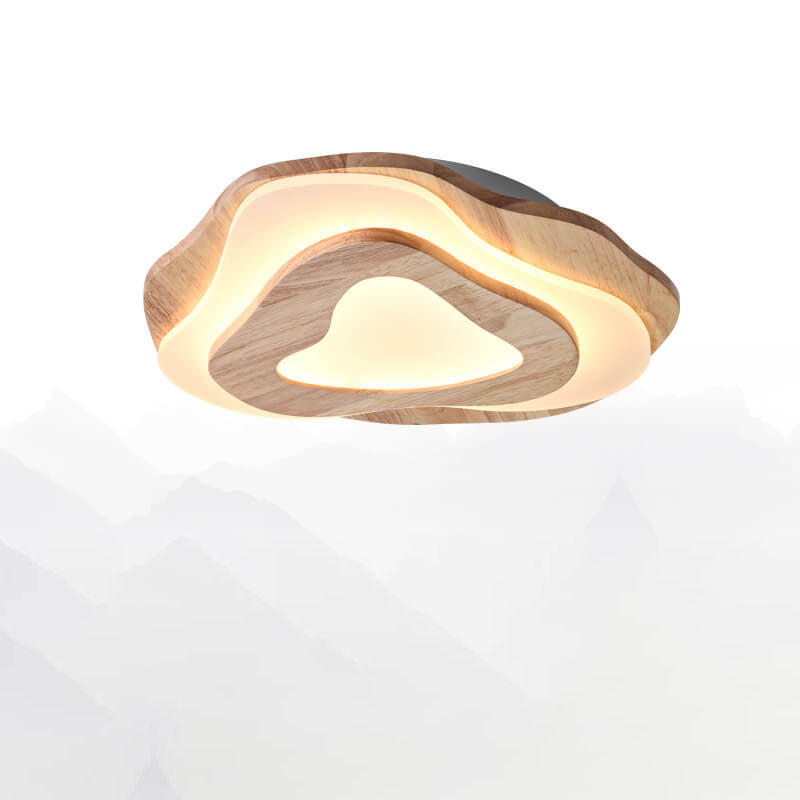 Solid Wood Round Geometric LED Flush Mount