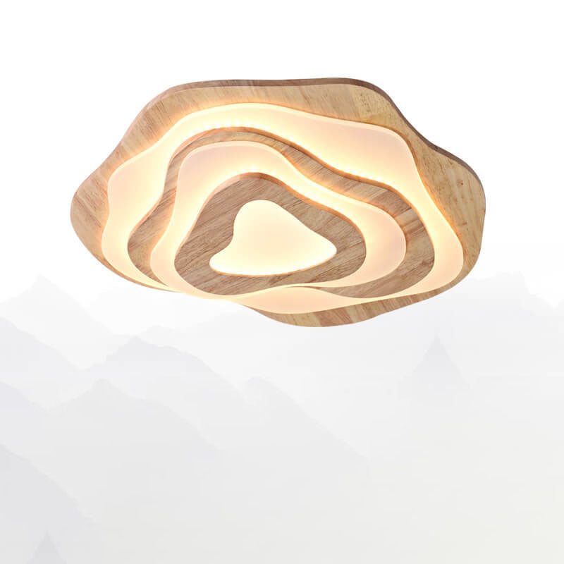 Solid Wood Round Geometric LED Flush Mount