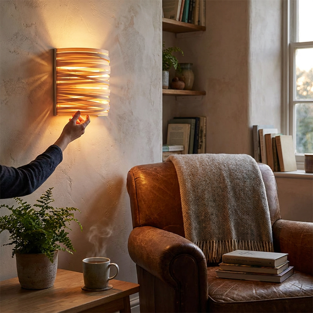 Wabi-Sabi Cross Wood & Rattan Sconce lifestyle image