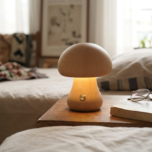 Solid Wood Mushroom Table Lamp lifestyle