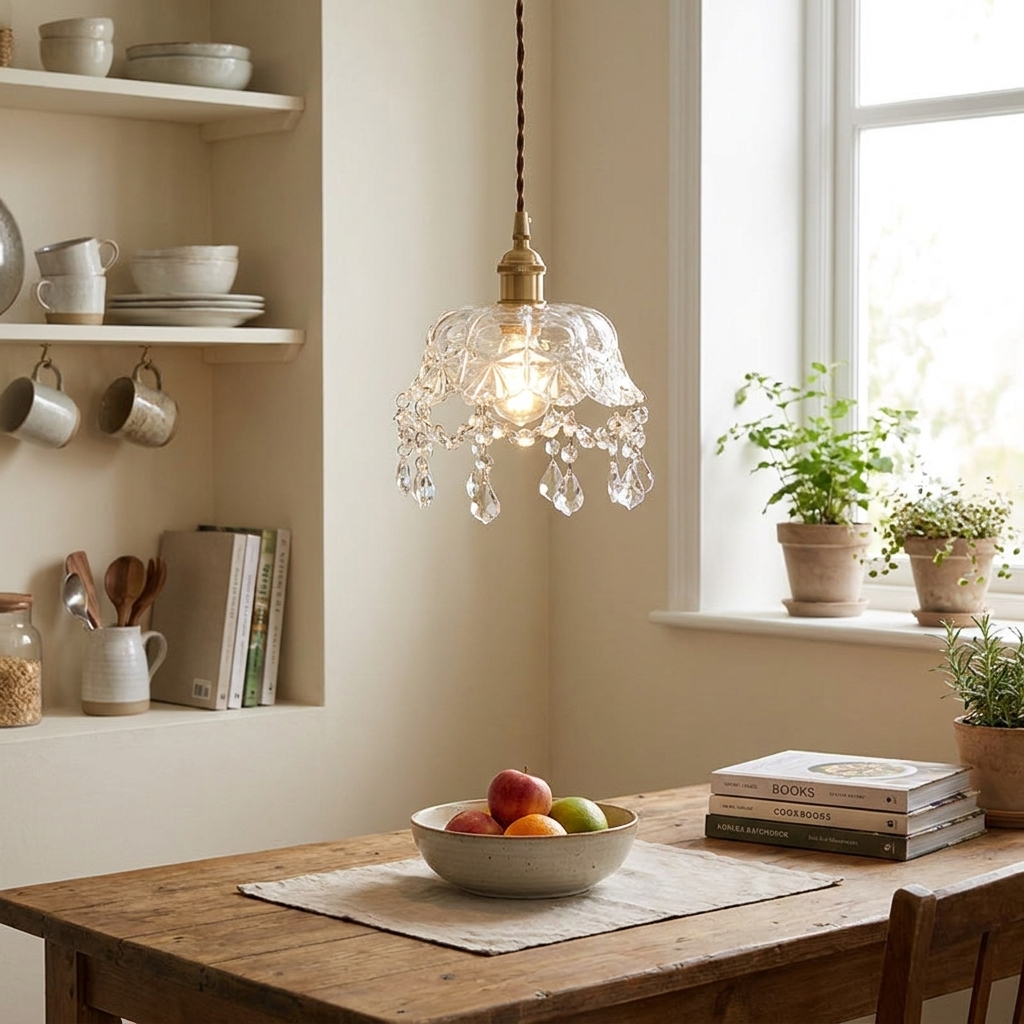 SHO Brass Glass with Crystal Pendant Lamp - lifestyle