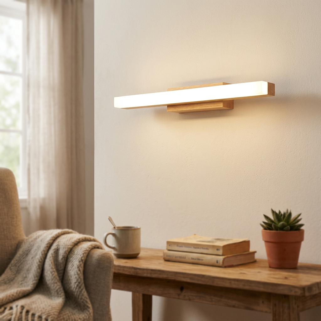Nordic Minimalist Wooden Long Strip Vanity Light LED Wall Sconce Lamp - lifestyle