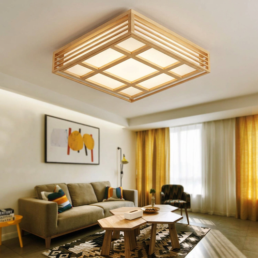 Nordic Solid Wood Square LED Japanese Tatami Flush Mount Ceiling Light - lifestyle