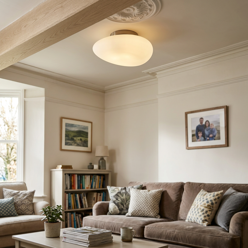 Nordic Minimalist Cobblestone PE Lampshade LED Flush Mount Ceiling Light - lifestyle