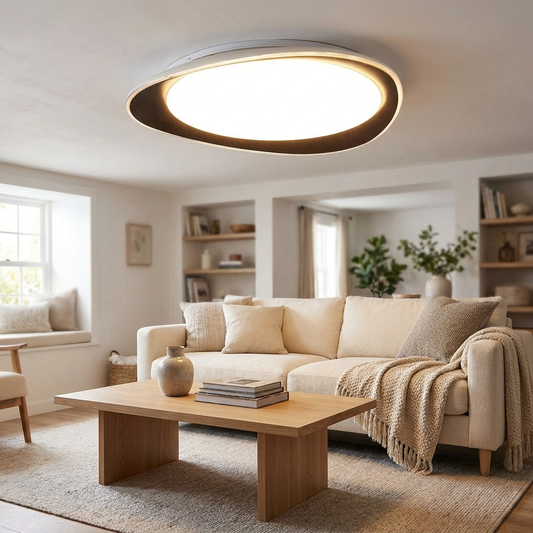 Modern Minimalist Wood Grain Pebble LED Flush Mount Ceiling Light - lifestyle