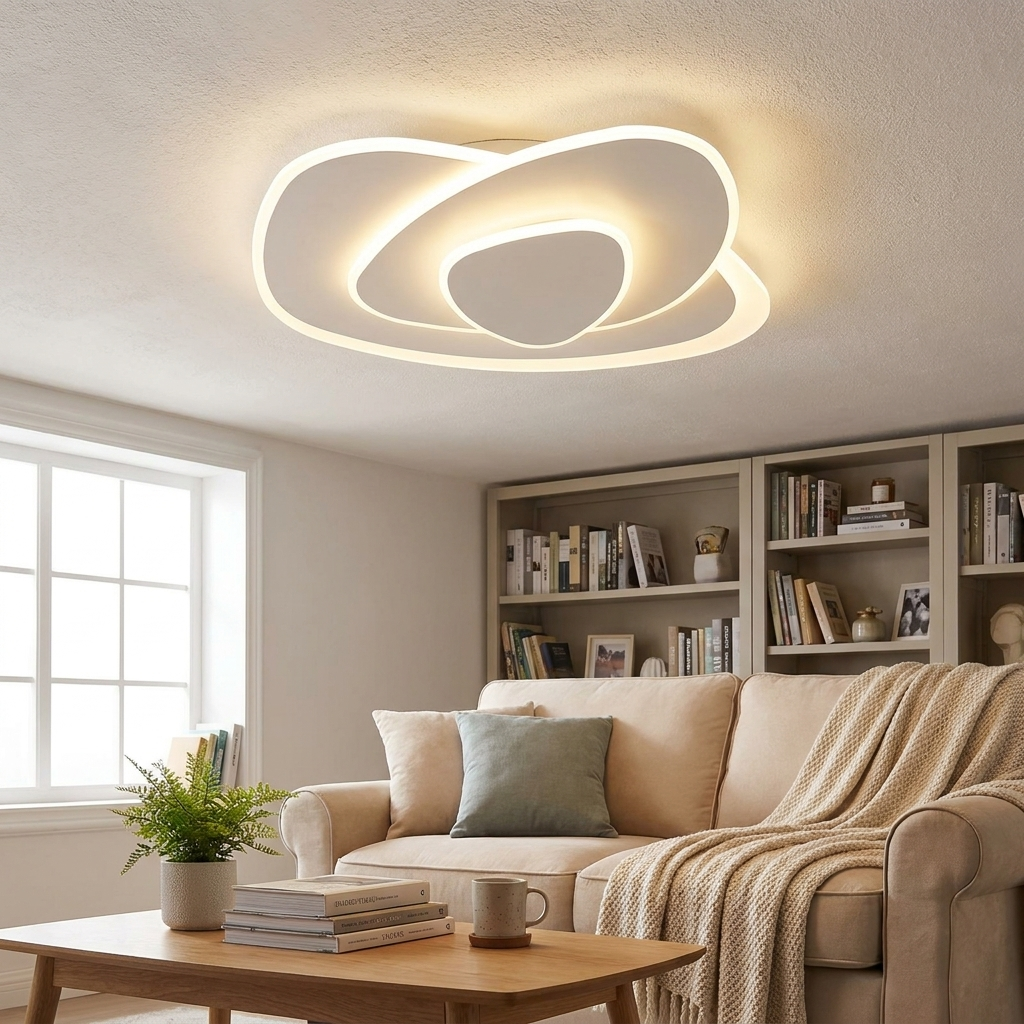 Contemporary Nordic Round Wood Iron Glass LED Flush Mount Ceiling Light - lifestyle