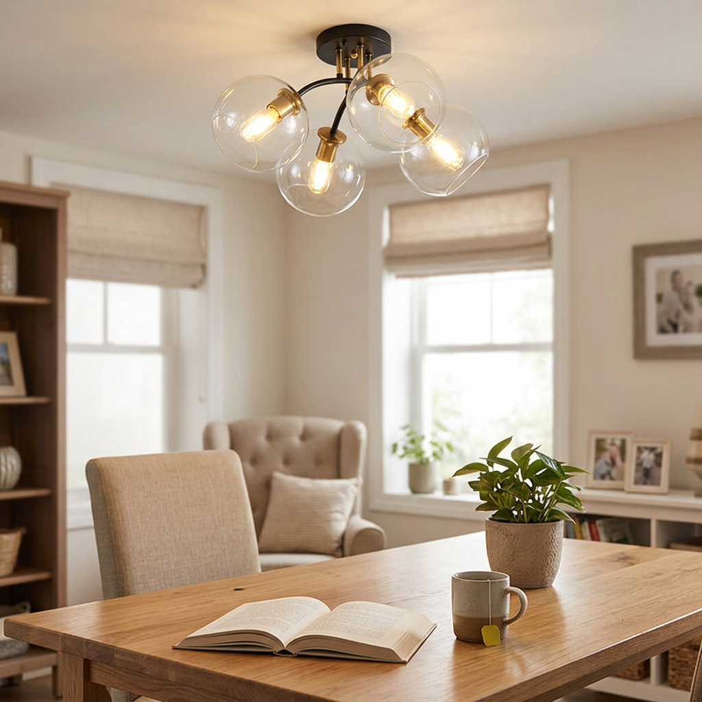 Modern Luxury Iron Glass Magic Bean Round Semi-Flush Mount Ceiling Light - lifestyle
