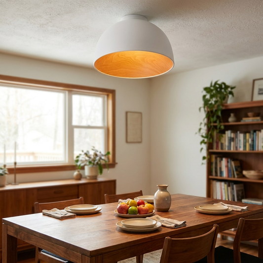 Minimalist Wooden Bowl Iron LED Flush Mount Ceiling Light - lifestyle