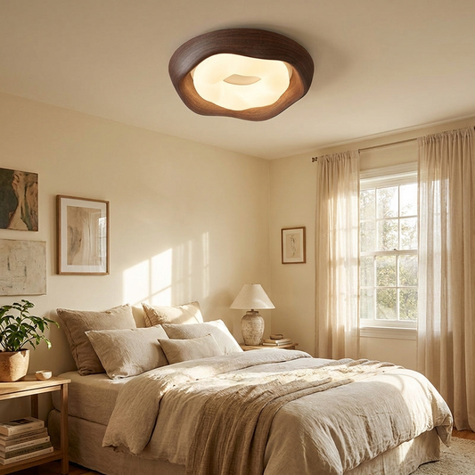 Contemporary Simplicity Curved Iron PE Imitation Wood Grain LED Flush Mount Ceiling Light For Bedroom