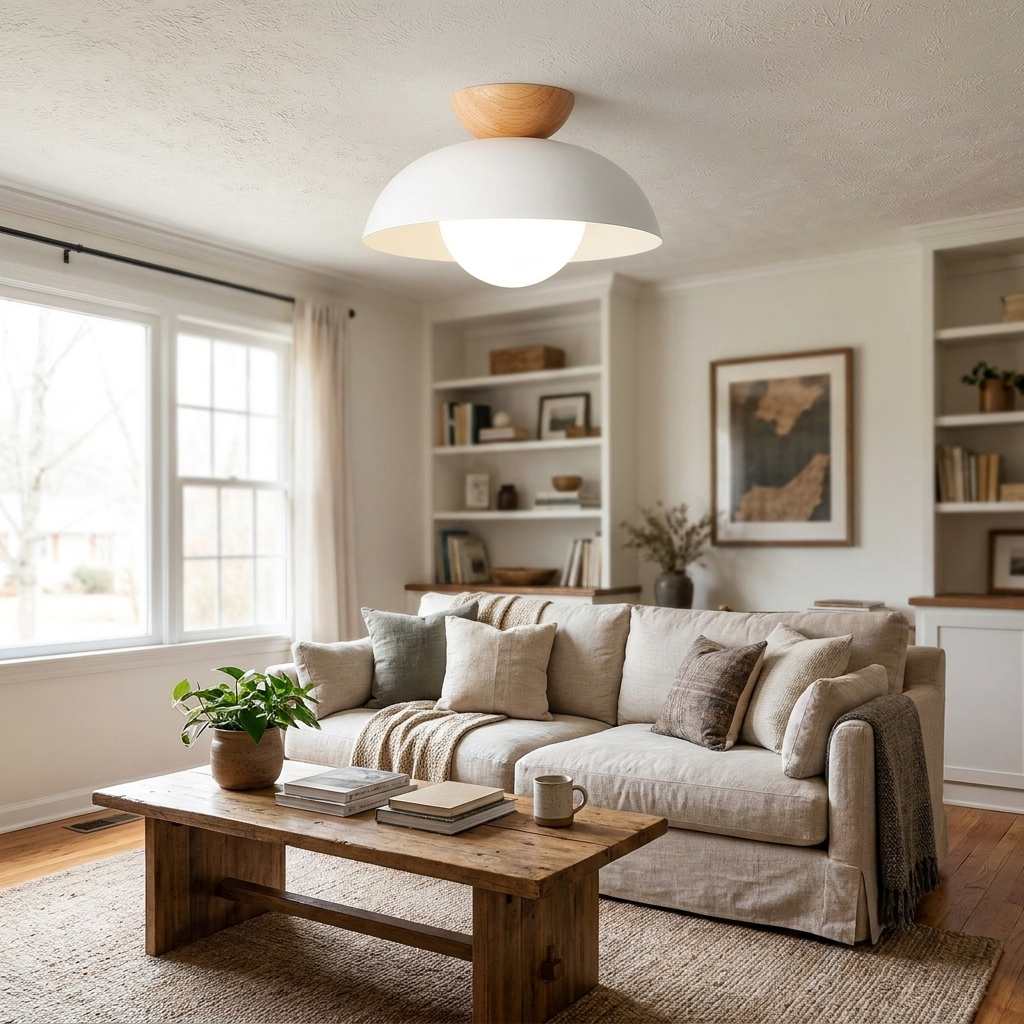 Contemporary Nordic Round Dome Iron Glass 1-Light Semi-Flush Mount Ceiling Light