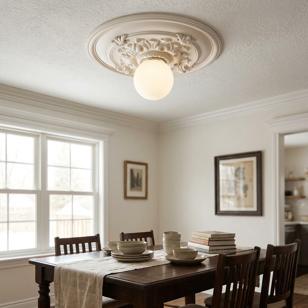 Traditional French Handmade Round Relief Resin Glass 1-Light Flush Mount Ceiling Light