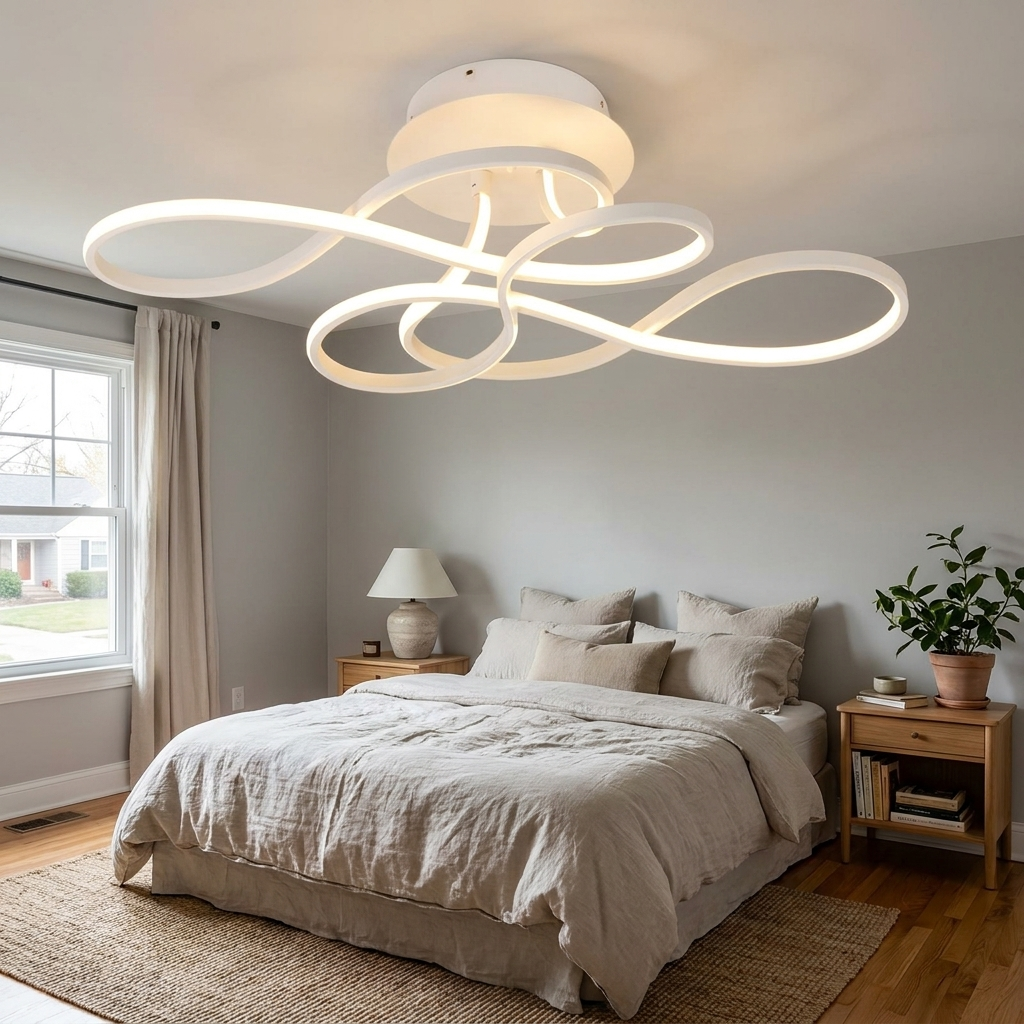 Modern Transitional Irregular Strip Aluminum Acrylic LED Semi-Flush Mount Ceiling Light