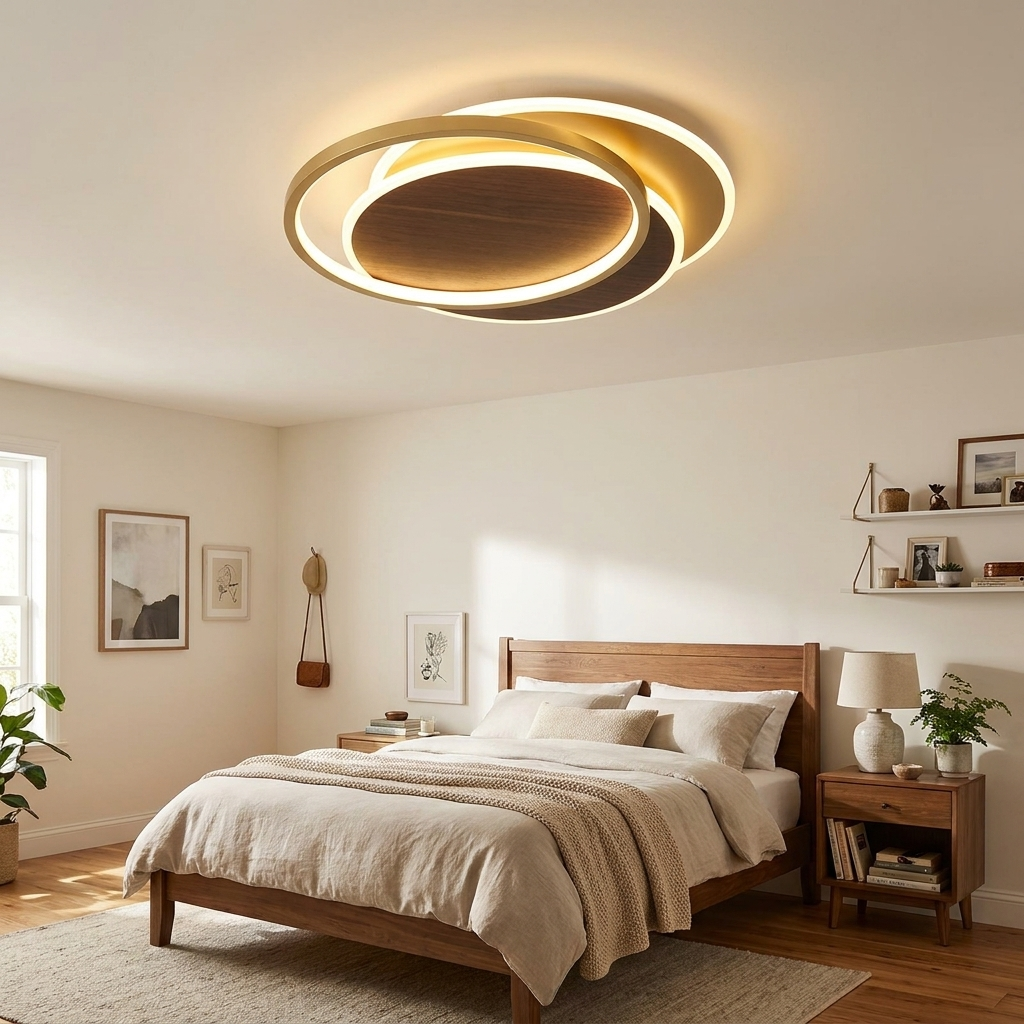 Modern Nordic Wrought Iron Round Circular LED Flush Mount Lighting for Living Room