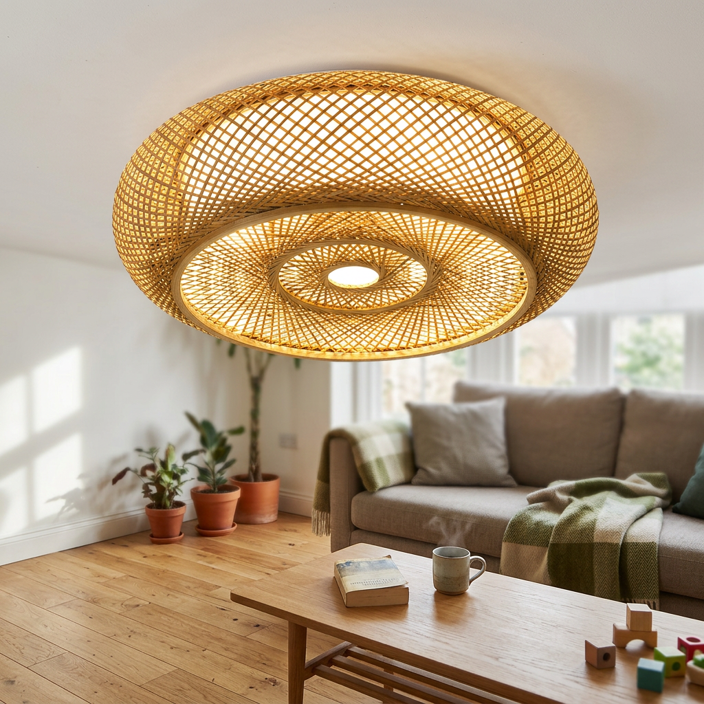 Bamboo Weaving 3-Light Flush Mount Lighting