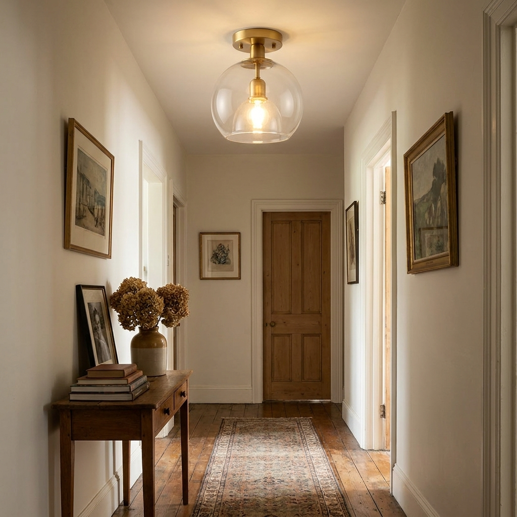 Contemporary Scandinavian Round Copper Glass 1-Light Semi-Flush Mount Ceiling Light