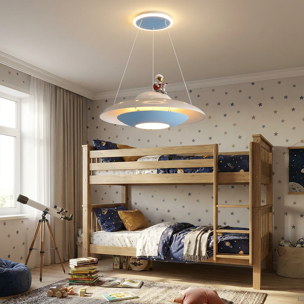 Modern Creative Flying Saucer Space Astronaut Children LED Chandelier