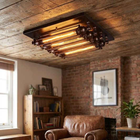 Nostalgic Industrial Iron Glass Strip 4-Light Flush Mount Ceiling Light