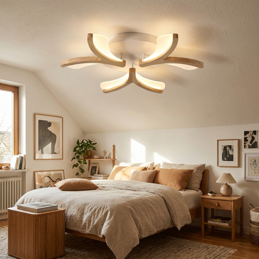 Contemporary Scandinavian Branch Flower Wood Iron Acrylic LED Semi-Flush Mount Ceiling Light