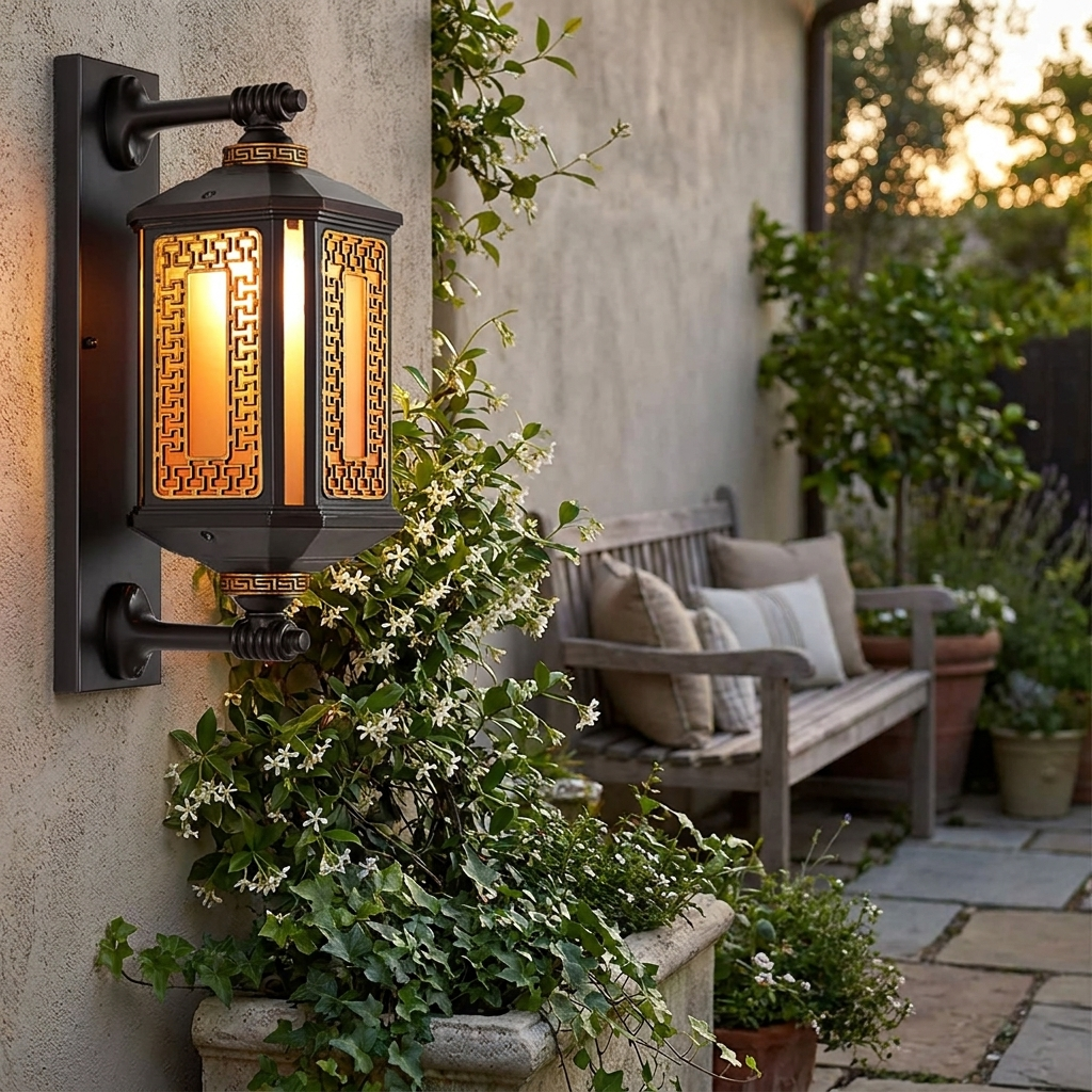 Traditional Chinese Waterproof Aluminum Glass Cylinder Wall Sconce Lamp