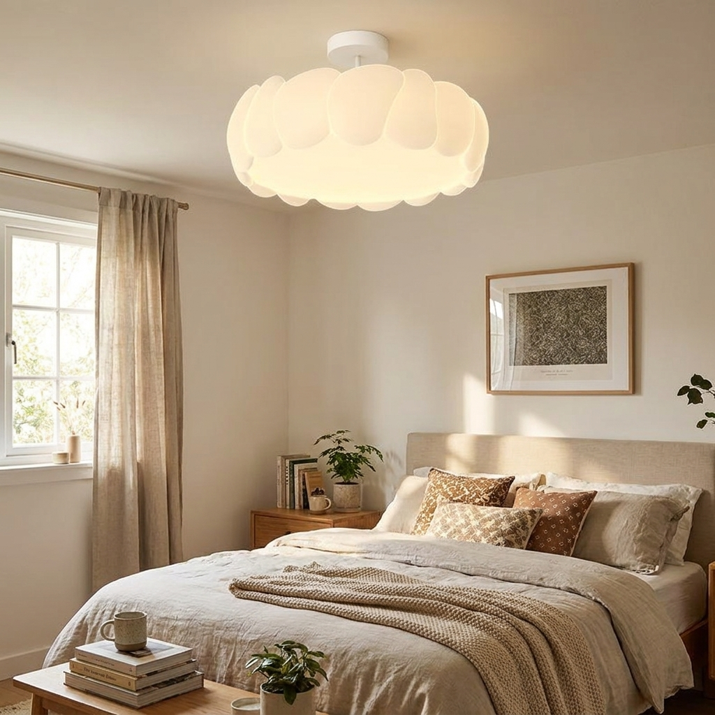 Modern Minimalist PE Iron Wavy Round LED Semi-Flush Mount Ceiling Light