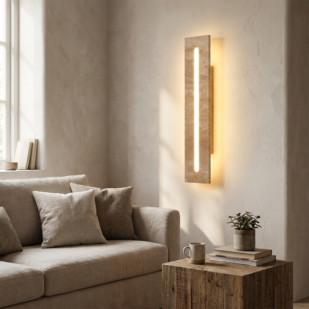 Contemporary Nordic Waterproof Travertine Acrylic Rectangular Strip LED Wall Sconce Lamp