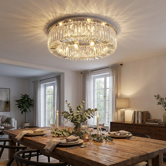 Modern Luxury Round Crystal Stainless Steel LED Light Flush Mount Ceiling Light