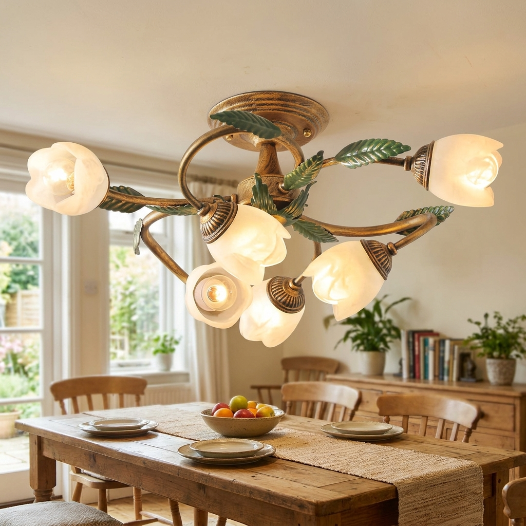 Modern Idyllic Iron Flower Branch Semi-Flush Mount Lighting
