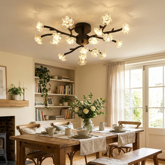 Nordic Creative Plum Blossom Tree Branch Semi-Flush Mount Ceiling Light