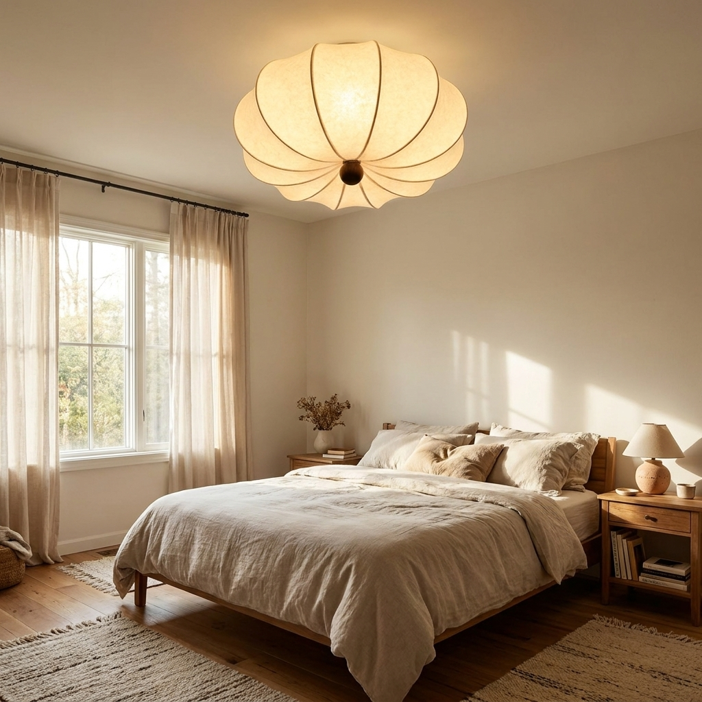 Traditional Chinese Silk Wood Pumpkin-Shaped LED Flush Mount Ceiling Light