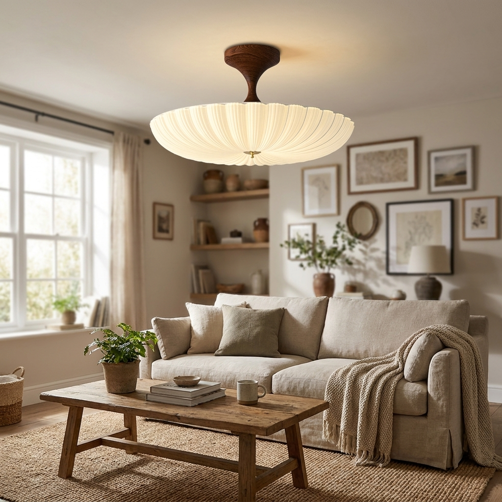 Contemporary Nordic Round Striped Acrylic Shade Iron Frame Semi-Flush Mount Ceiling Light