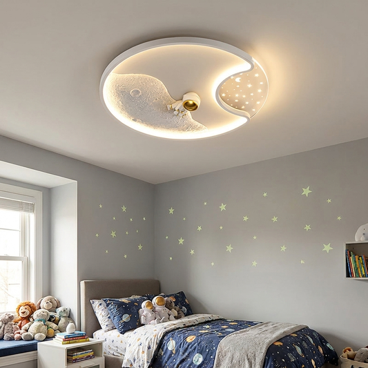 Modern Minimalist Round Moon Astronaut Iron Acrylic Flush Mount Ceiling Light