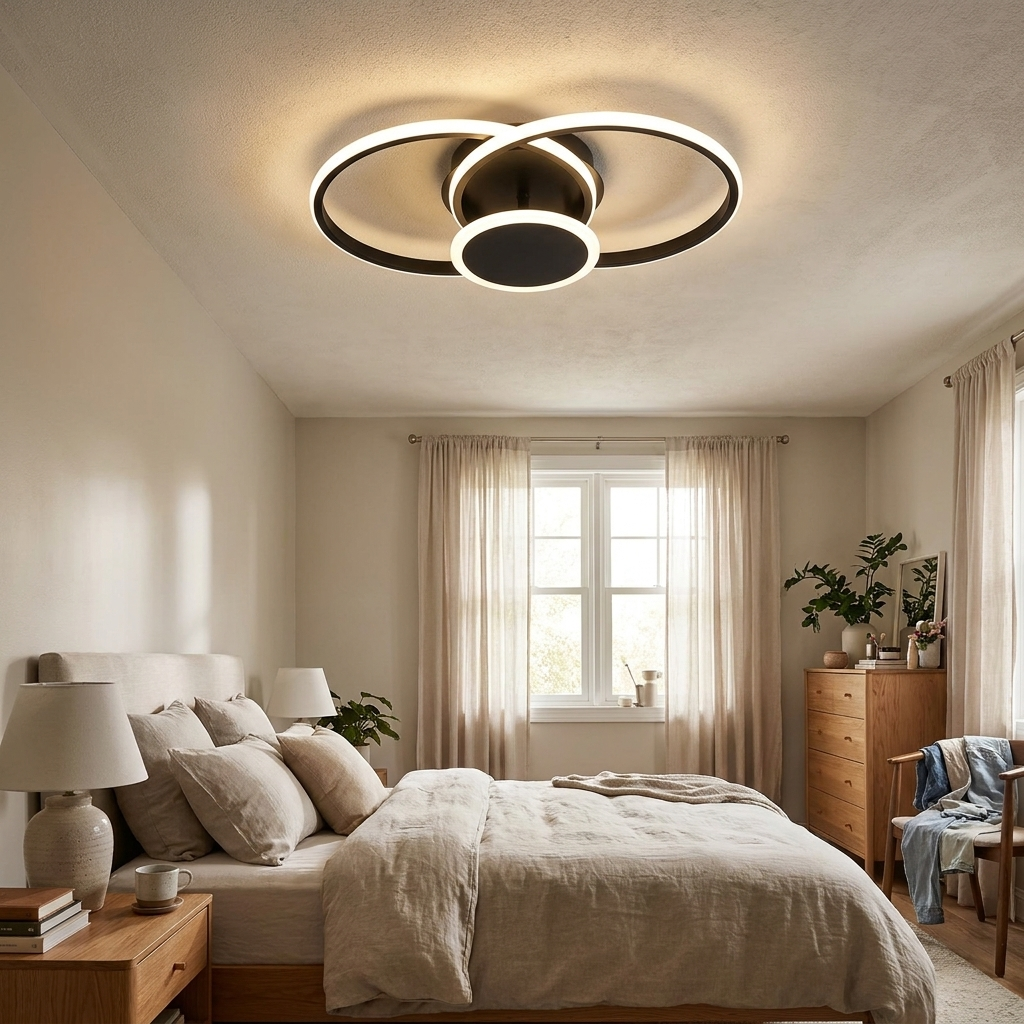Modern Minimalist Circle Iron Silicone Acrylic Semi-Flush Mount Ceiling Light