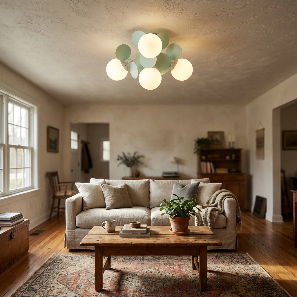 Contemporary Nordic Iron Glass PVC Ball Round Pieces Semi-Flush Mount Ceiling Light