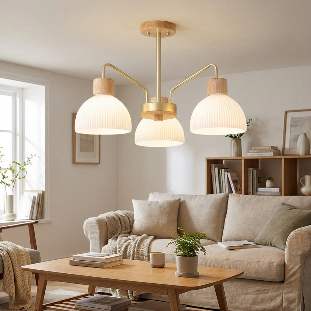 Traditional Japanese Bowl Branch Glass Iron Semi-Flush Mount Ceiling Light