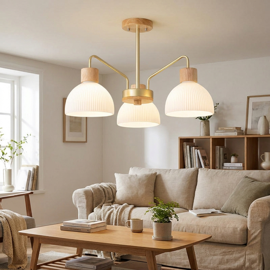 Traditional Japanese Bowl Branch Glass Iron Semi-Flush Mount Ceiling Light