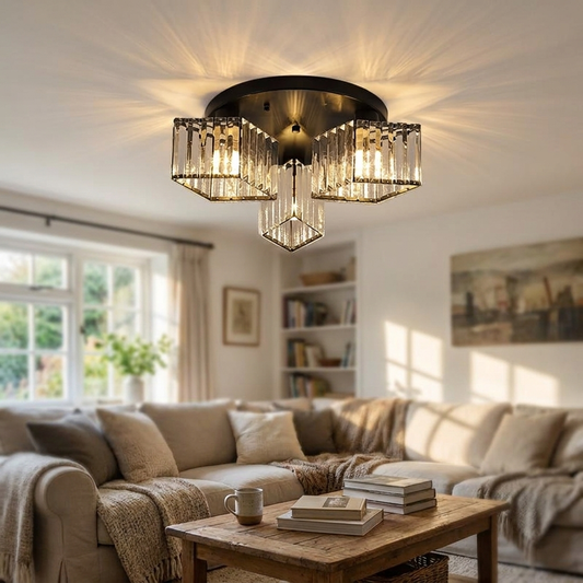 Modern Luxury Diamond Shaped Iron Crystal Semi-Flush Mount Ceiling Light