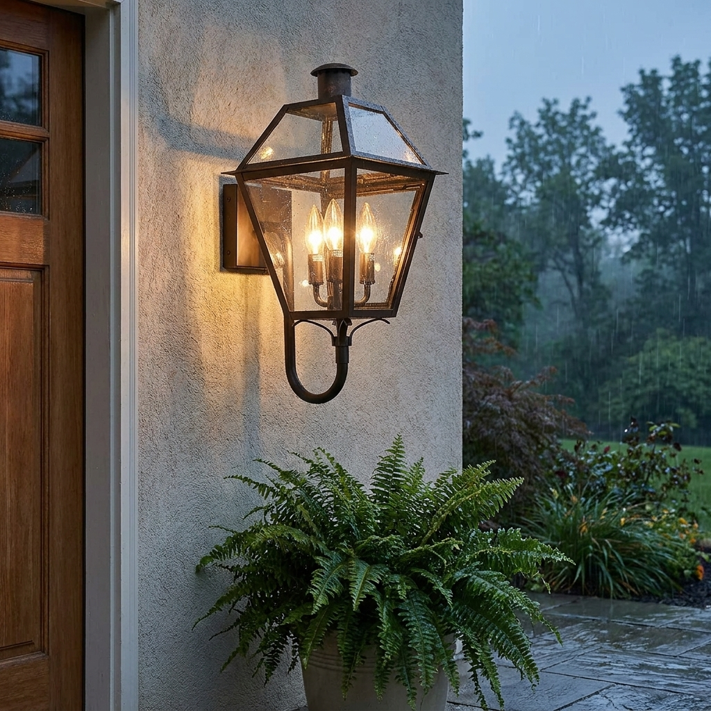 Industrial Waterproof Glass Lantern Iron Wall Sconce Lamp