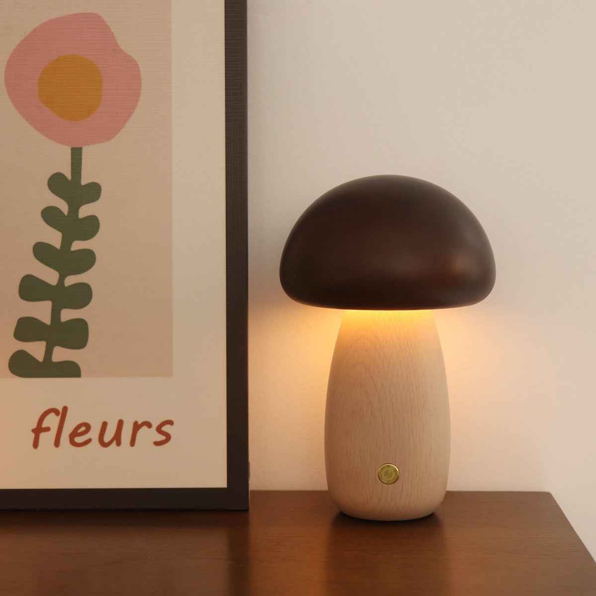 Solid Wood Mushroom Table Lamp