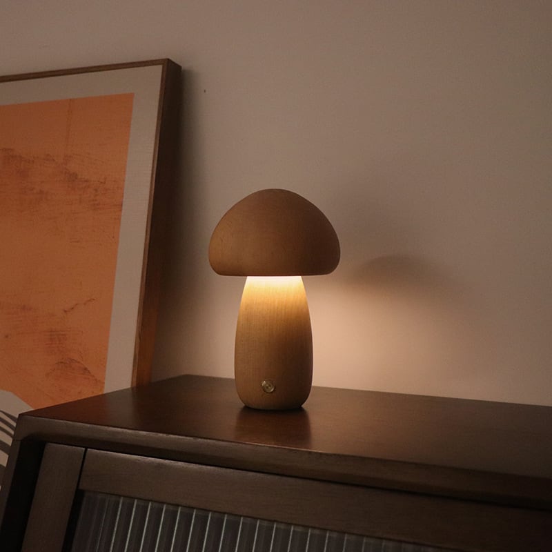 Solid Wood Mushroom Table Lamp